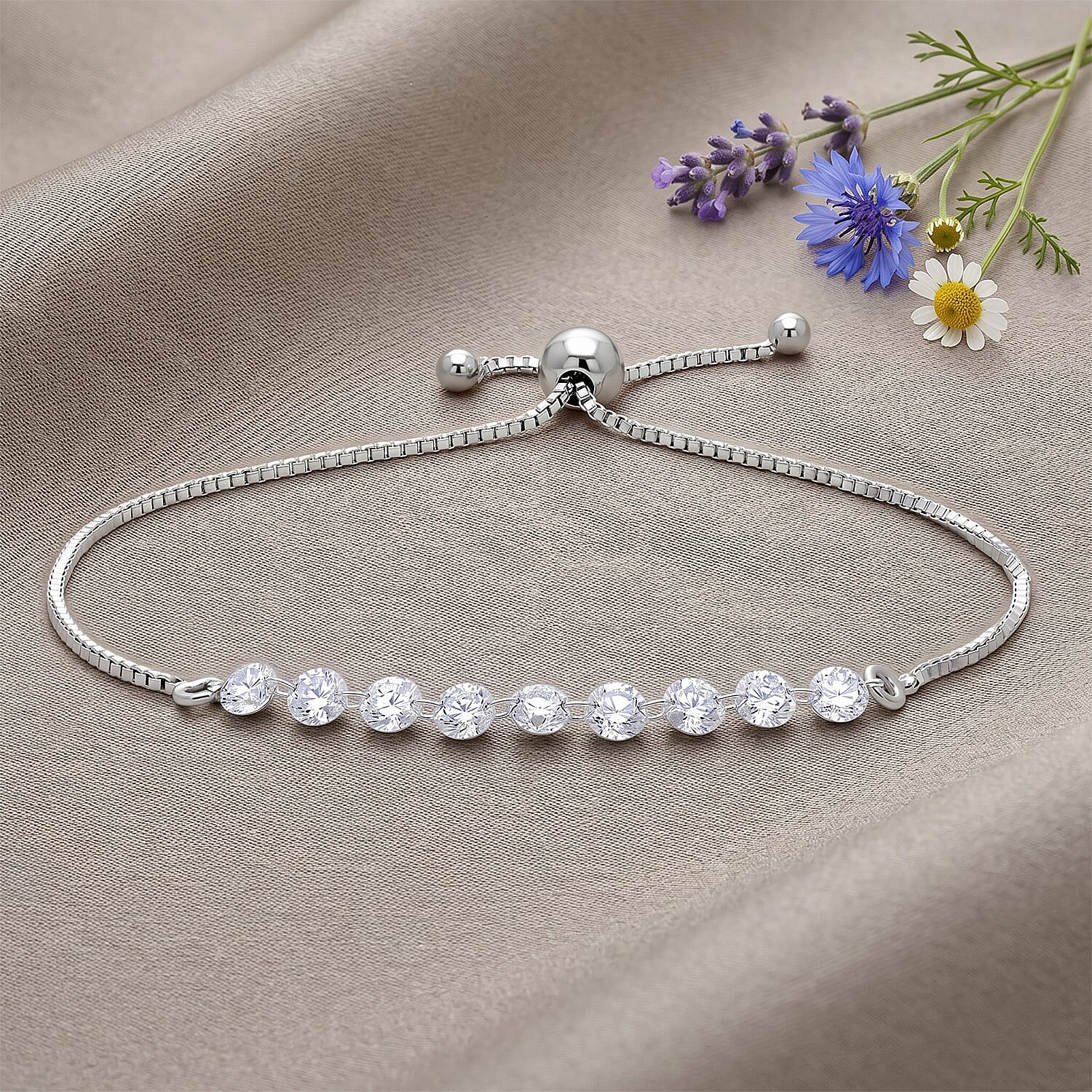 Nude Collection Luxuriant Lab Grown Diamond E-F VS 1.50 ctw Starlit Eternal Spark Bolo Bracelet in Rhodium Over Sterling Silver