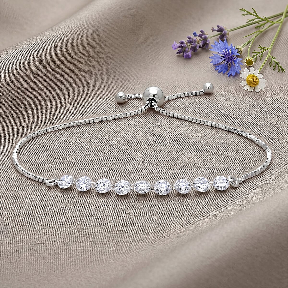 Nude Collection Luxuriant Lab Grown Diamond E-F VS 1.50 ctw Starlit Eternal Spark Bolo Bracelet in Rhodium Over Sterling Silver image number 1