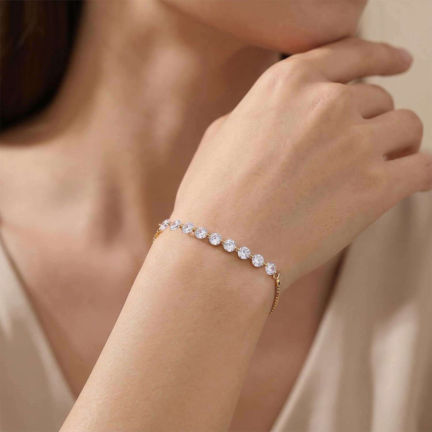 Nude Collection Luxuriant Lab Grown Diamond E-F VS 1.50 ctw Starlit Eternal Spark Bolo Bracelet in 18K Vermeil Yellow Gold Over Sterling Silver