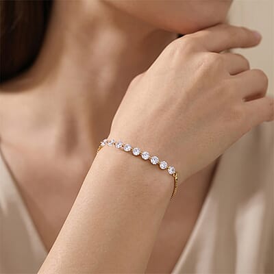 Nude Collection Luxuriant Lab Grown Diamond E-F VS 1.50 ctw Starlit Eternal Spark Bolo Bracelet in 18K Vermeil Yellow Gold Over Sterling Silver