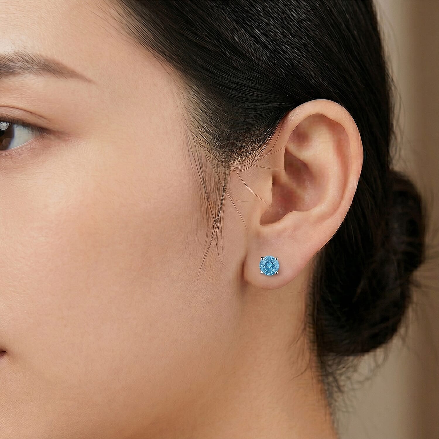 Luxuriant Lab Grown Blue Diamond SI 1.25 ctw Earrings in Rhodium Over Sterling Silver