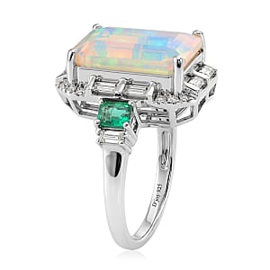 D'Joy AAA Ethiopian Welo Opal, Multi Gemstone Architect Muse Ring in Rhodium Over Sterling Silver (Size 10.0) 6.35 ctw