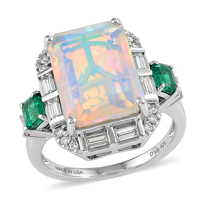 D'Joy AAA Ethiopian Welo Opal and Multi Gemstone 5.80 ctw Architect Muse Ring in Rhodium Over Sterling Silver (Size 6.0)