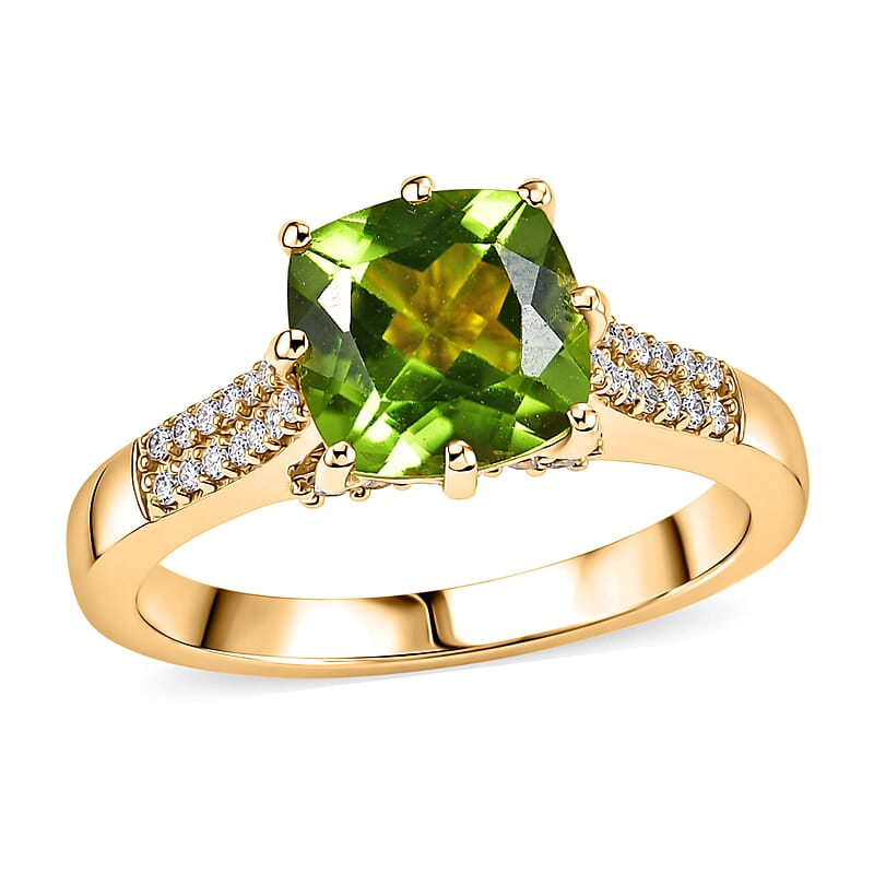 EverTrue Hebei Peridot and White Zircon 2.75 ctw Crown of Light Ring in 18K YG Plated (Size 5.0)