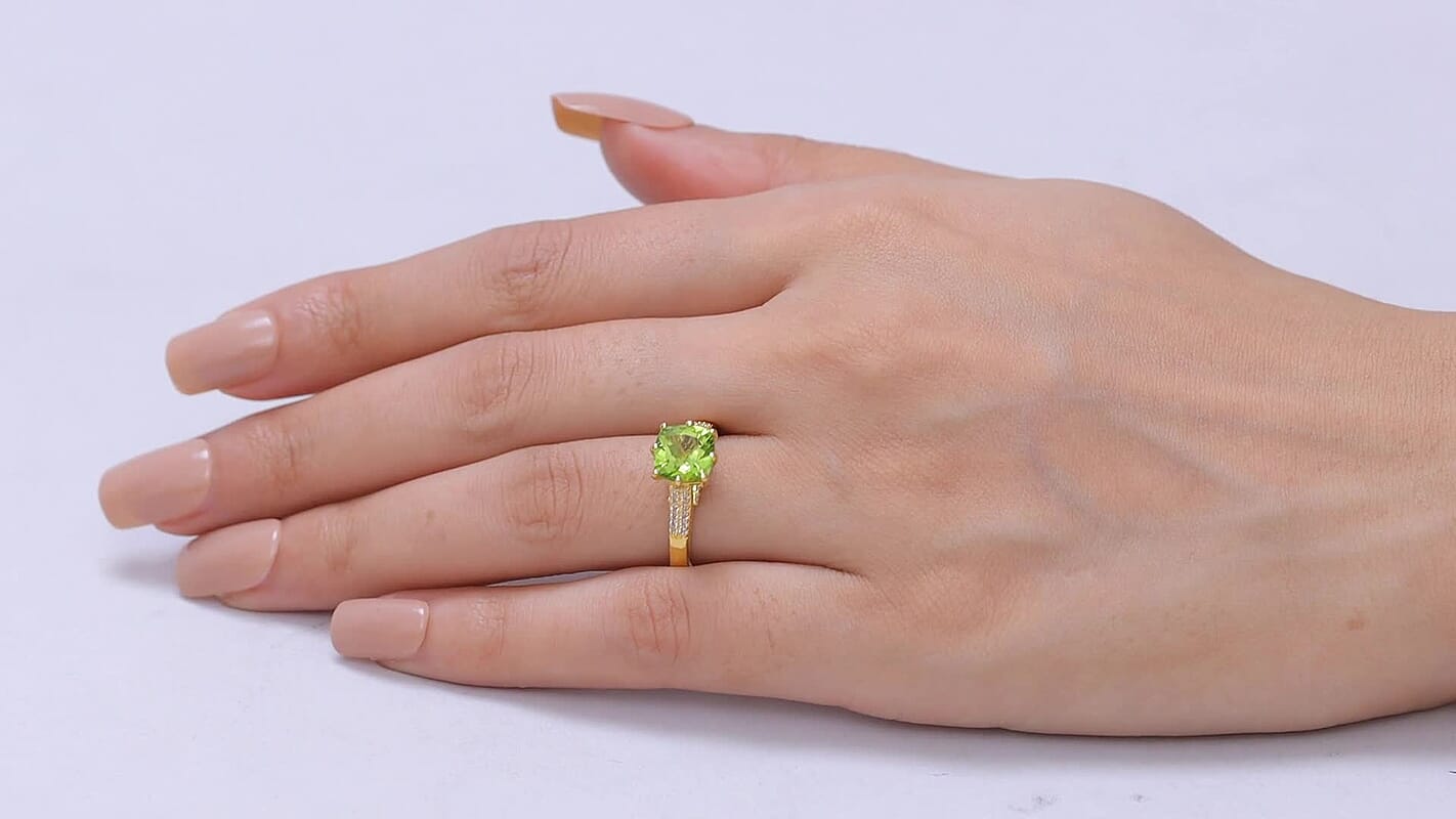 EverTrue Hebei Peridot and White Zircon 2.75 ctw Ring in 18K YG Plated