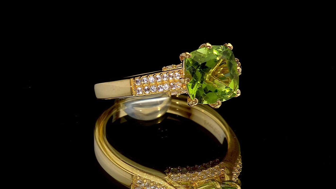 EverTrue Hebei Peridot and White Zircon 2.75 ctw Ring in 18K YG Plated
