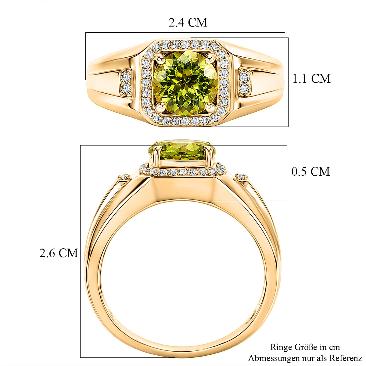 EverTrue Hebei Peridot and White Zircon 2.50 ctw Men's Ring in 18K YG Plated (Size 12.0) image number 5