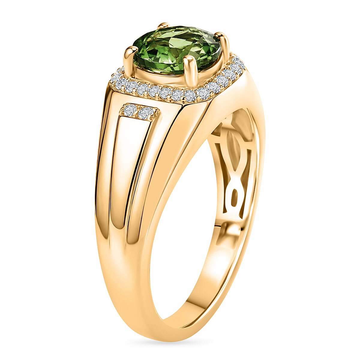 EverTrue Hebei Peridot and White Zircon 2.50 ctw Men's Ring in 18K YG Plated (Size 14.0) image number 3