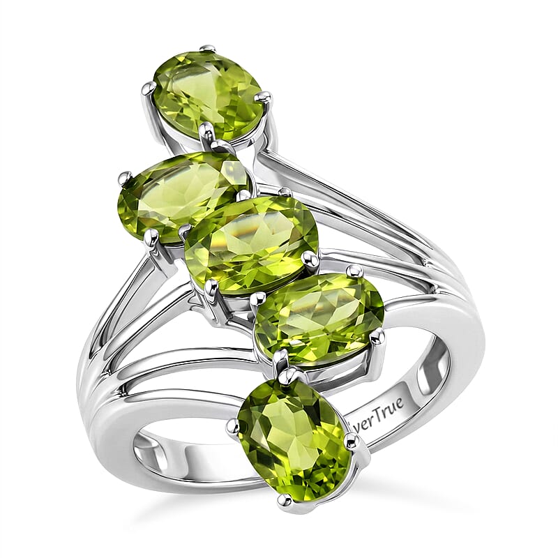 EverTrue Hebei Peridot 4.60 ctw Ring in Platinum Bond (Size 7.0)