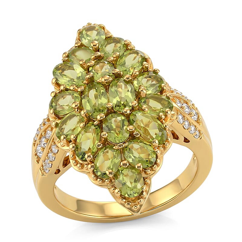 EverTrue Hebei Peridot and White Zircon 4.40 ctw Garden Flame Ring in 18K YG Plated (Size 5.0) (Ships in 8-10 Days)