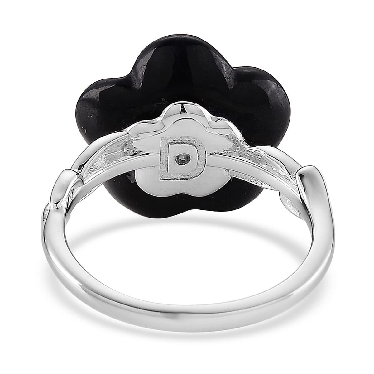 D'Joy Moissanite and Black Jade (D) 8.40 ctw Carved Midnight Bloom Spark Ring in Rhodium Over Sterling Silver (Size 10.0) image number 4