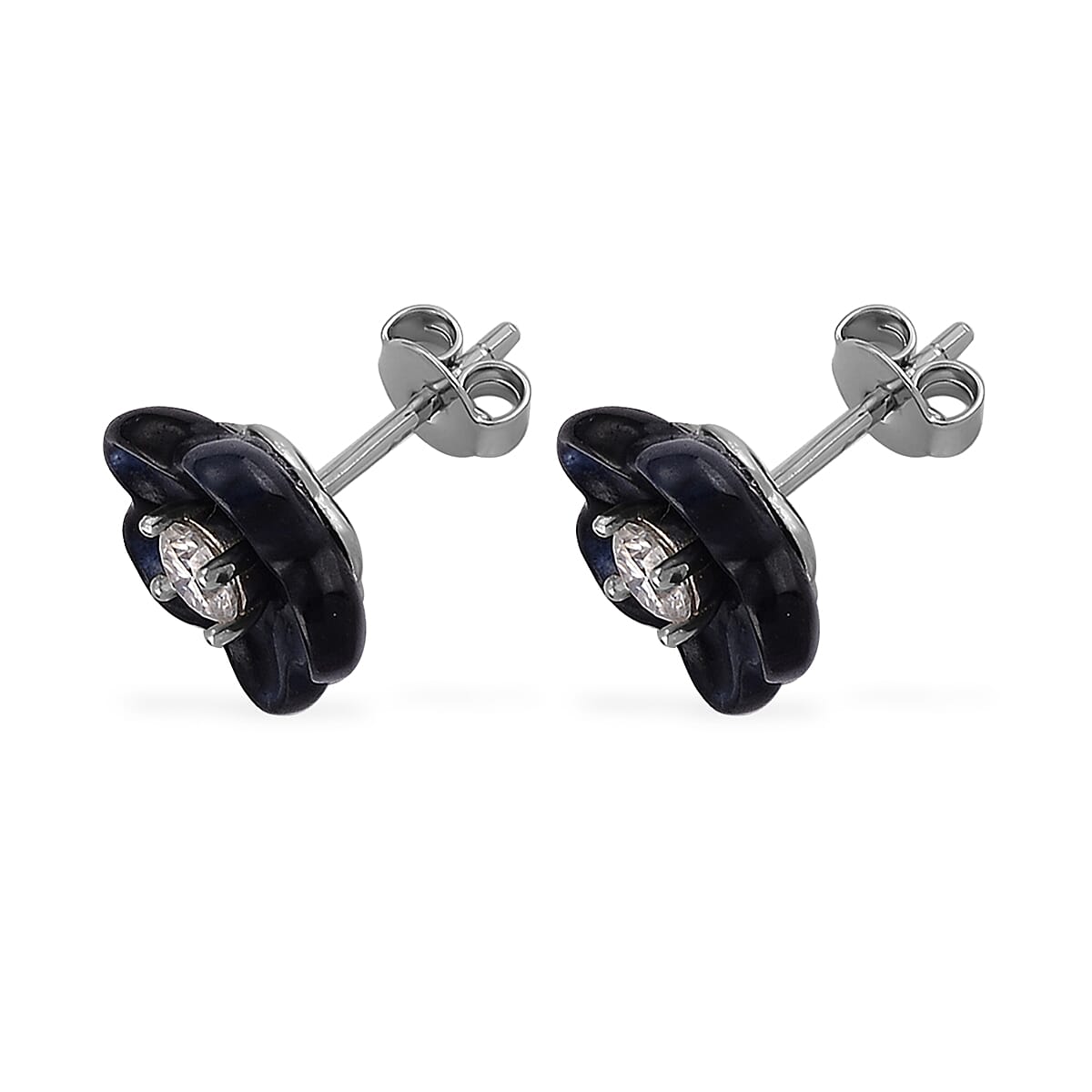 D'Joy Moissanite and Black Jade (D) 8.25 ctw Carved Flower Earrings in Rhodium Over Sterling Silver image number 3