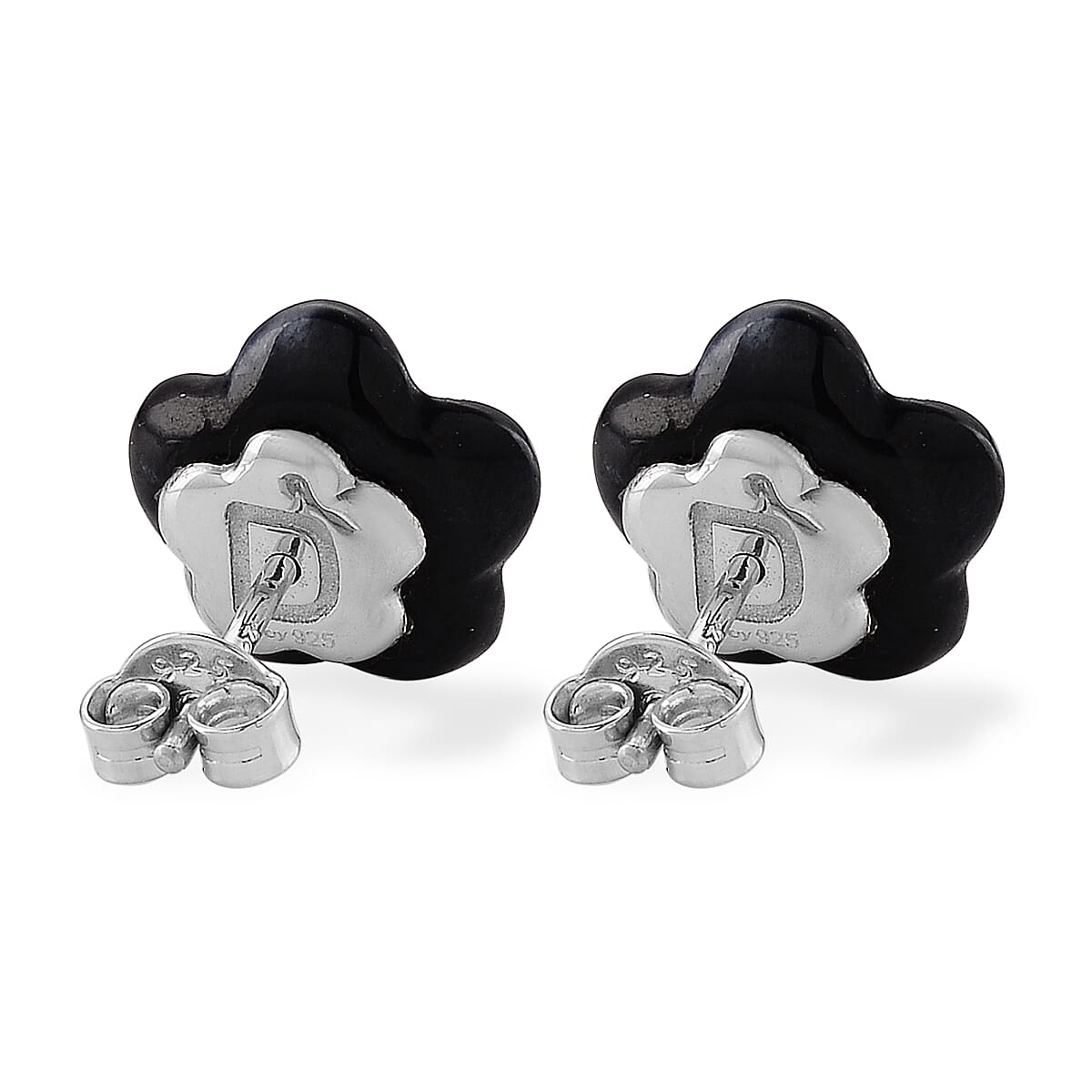 D'Joy Moissanite and Black Jade (D) 8.25 ctw Carved Flower Earrings in Rhodium Over Sterling Silver
