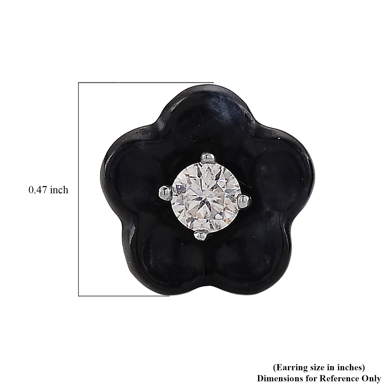 D'Joy Moissanite and Black Jade (D) 8.25 ctw Carved Flower Earrings in Rhodium Over Sterling Silver