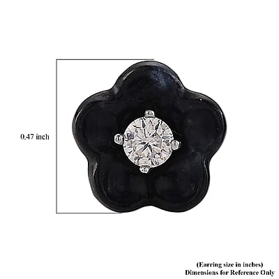 D'Joy Moissanite and Black Jade (D) 8.25 ctw Carved Flower Earrings in Rhodium Over Sterling Silver