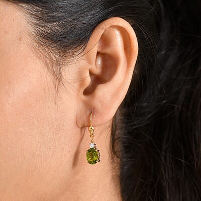 D'Joy AAA Hebei Peridot and Moissanite 4.30 ctw Infinity Bloom Earrings in 18K Vermeil Yellow Gold Over Sterling Silver