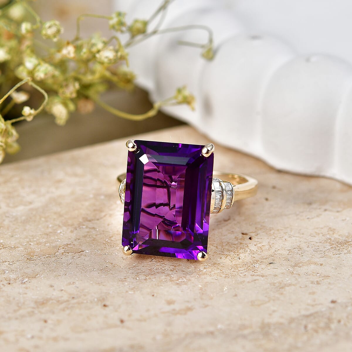 Luxoro AAA Zambian Amethyst and Diamond I2 11.00 ctw Crown Gallery Ring in 10K Yellow Gold (Size  10.0) image number 1