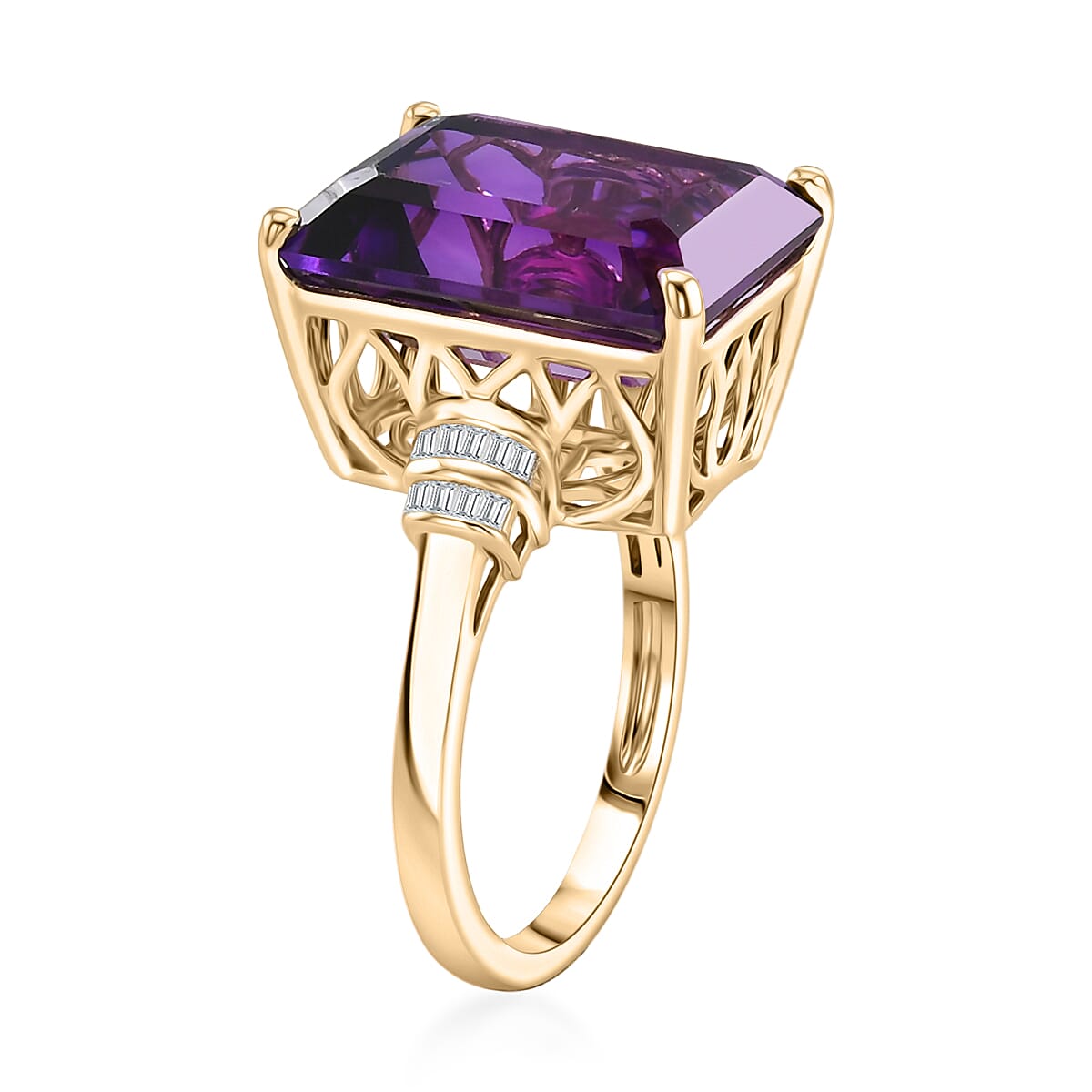 Luxoro AAA Zambian Amethyst and Diamond I2 11.00 ctw Crown Gallery Ring in 10K Yellow Gold (Size  10.0) image number 3