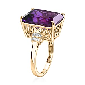 Luxoro AAA Zambian Amethyst and Diamond I2 11.00 ctw Crown Gallery Ring in 10K Yellow Gold (Size  10.0)