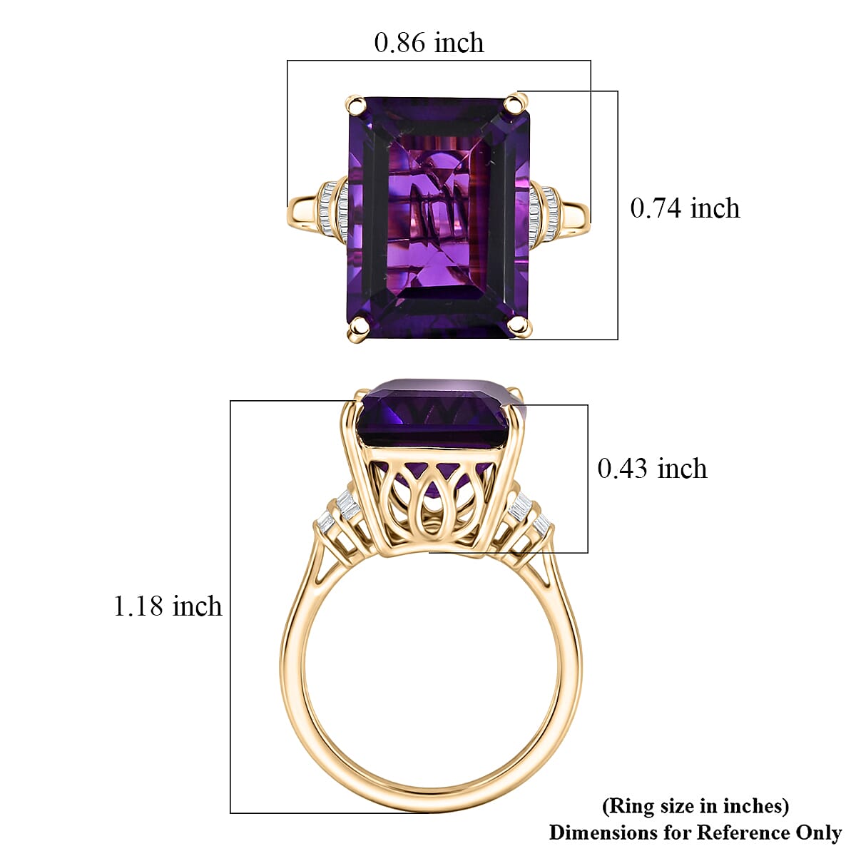 Luxoro AAA Zambian Amethyst and Diamond I2 11.00 ctw Crown Gallery Ring in 10K Yellow Gold (Size  10.0) image number 5
