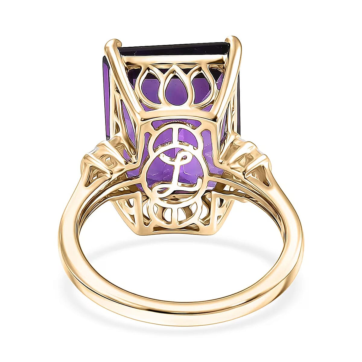 Luxoro AAA Zambian Amethyst and Diamond I2 11.00 ctw Crown Gallery Ring in 10K Yellow Gold (Size  11.0) image number 6