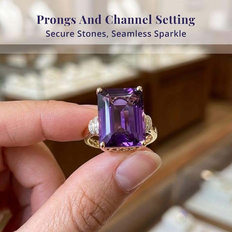 Luxoro AAA Zambian Amethyst and Diamond I2 11.00 ctw Crown Gallery Ring in 10K Yellow Gold (Size  5.0)