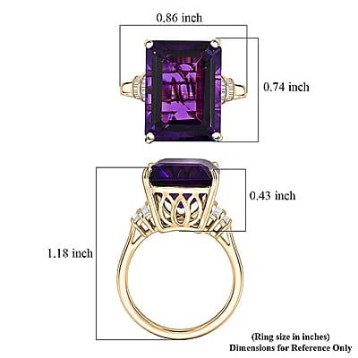 Luxoro AAA Zambian Amethyst and Diamond I2 11.00 ctw Crown Gallery Ring in 10K Yellow Gold (Size  5.0)