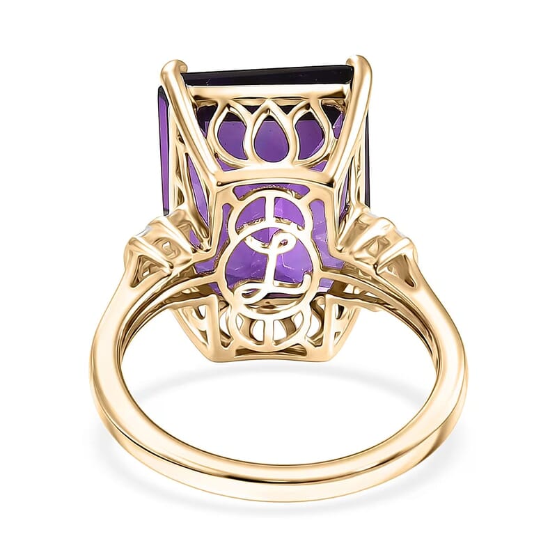 Luxoro AAA Zambian Amethyst and Diamond I2 11.00 ctw Crown Gallery Ring in 10K Yellow Gold (Size  5.0)