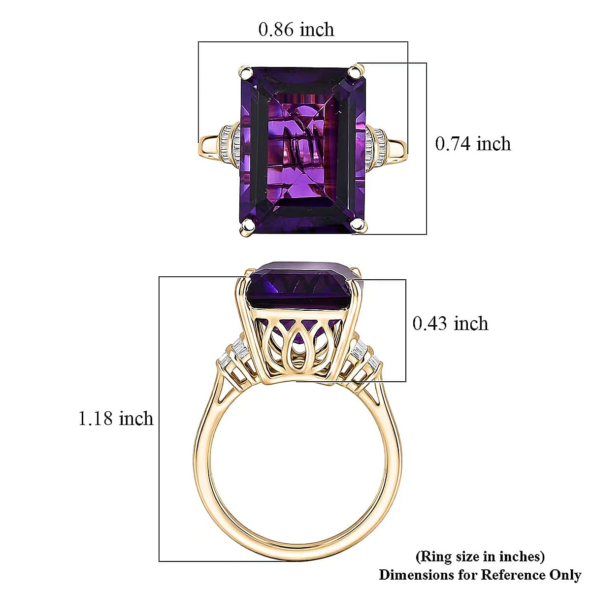 Luxoro AAA Zambian Amethyst and Diamond I2 11.00 ctw Crown Gallery Ring in 10K Yellow Gold (Size  5.5) image number 5