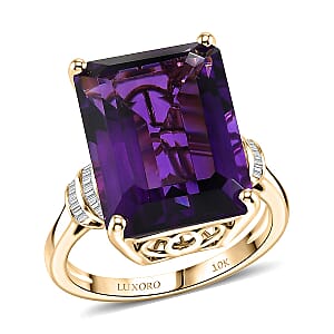 Luxoro AAA Zambian Amethyst and Diamond I2 11.00 ctw Crown Gallery Ring in 10K Yellow Gold (Size  7.5)