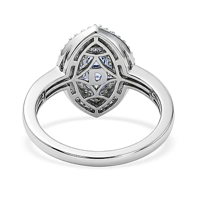 D'Joy Tanzanite and White Zircon 0.90 ctw Royal Marquise Crown Ring in Rhodium Over Sterling Silver (Size  5.0)