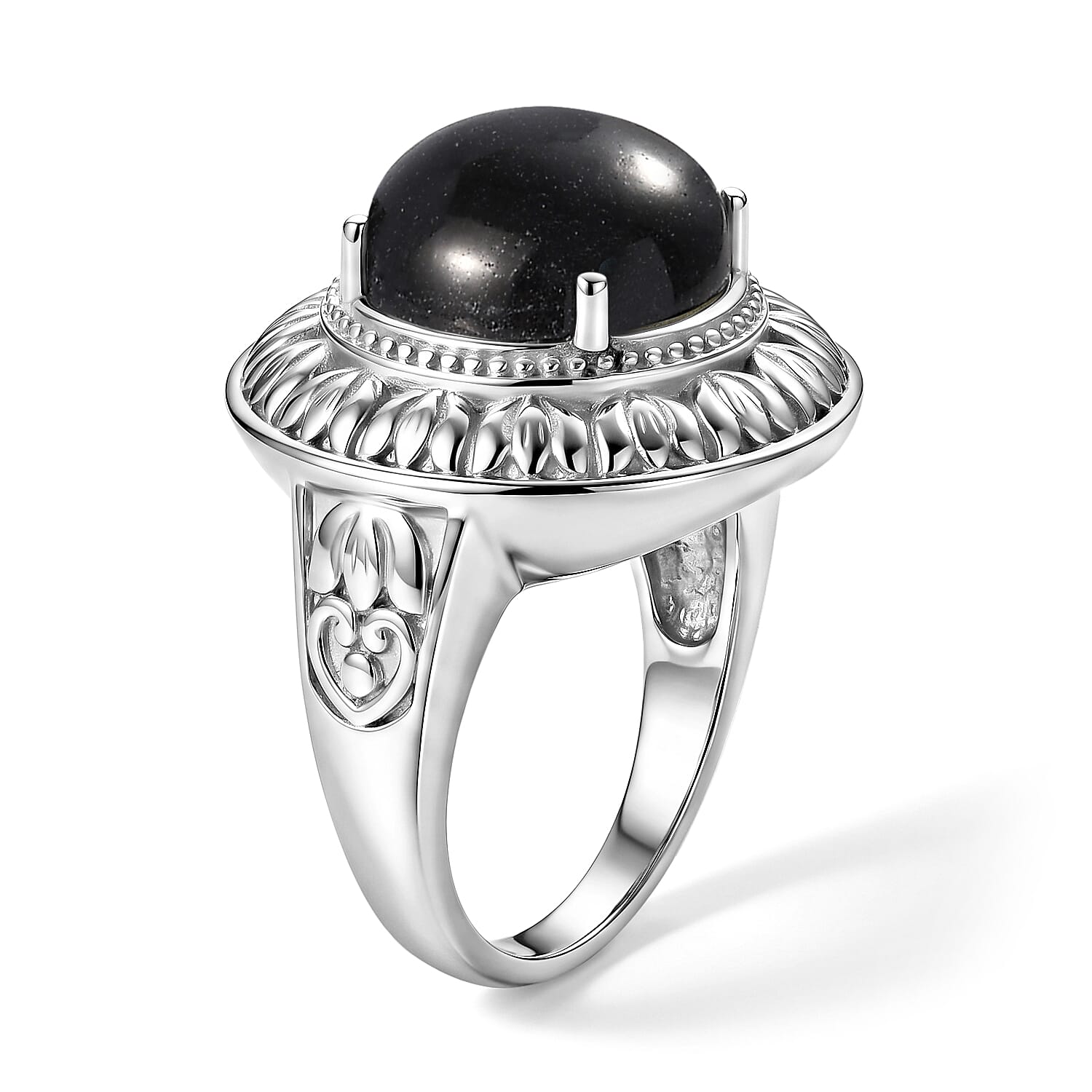 EverTrue Black Jade 5.70 ctw Solitaire Ring in Stainless Steel (Size 10.0)