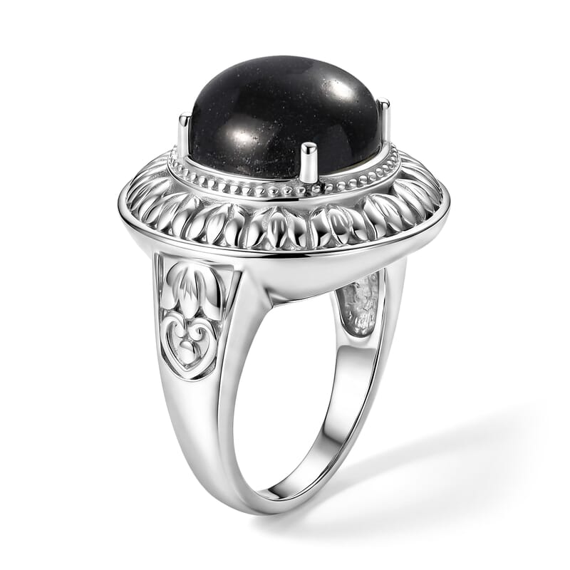 EverTrue Black Jade 5.70 ctw Solitaire Ring in Stainless Steel (Size 10.0)