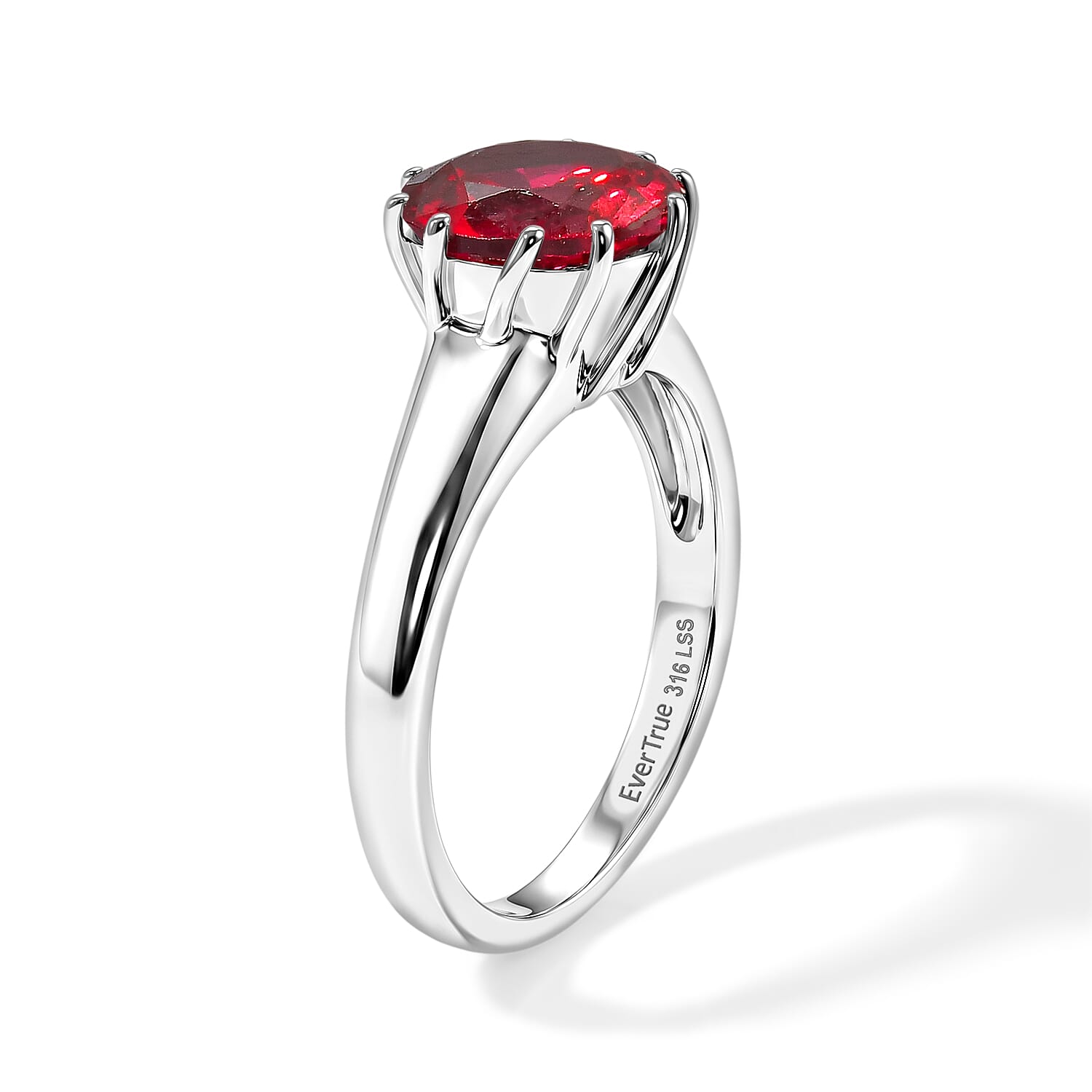 EverTrue Lab Created Ruby 3.20 ctw Ring in Stainless Steel (Size 7.0)