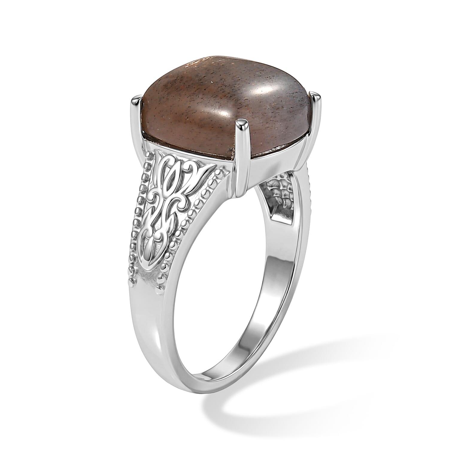 EverTrue Golden Sheen Moonstone 7.30 ctw Solitaire Ring in Stainless Steel (Size 7.0)