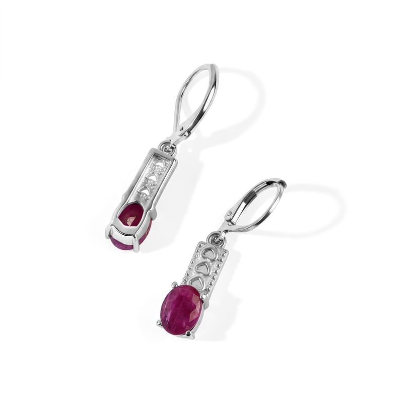 EverTrue Taveta Ruby 3.50 ctw Lever Back Earrings in Stainless Steel