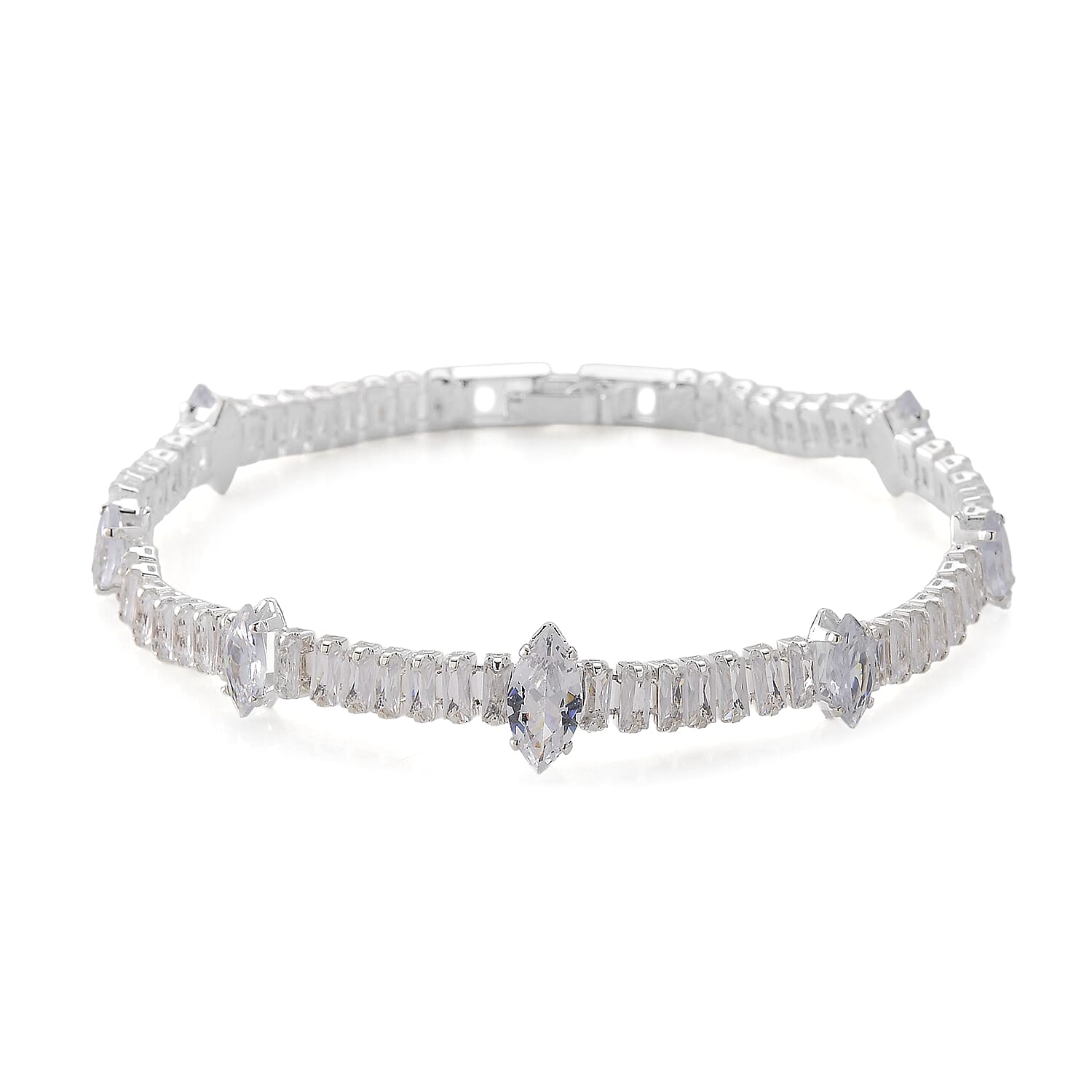 Simulated Diamond Bracelet in Silvertone (7.25 In)