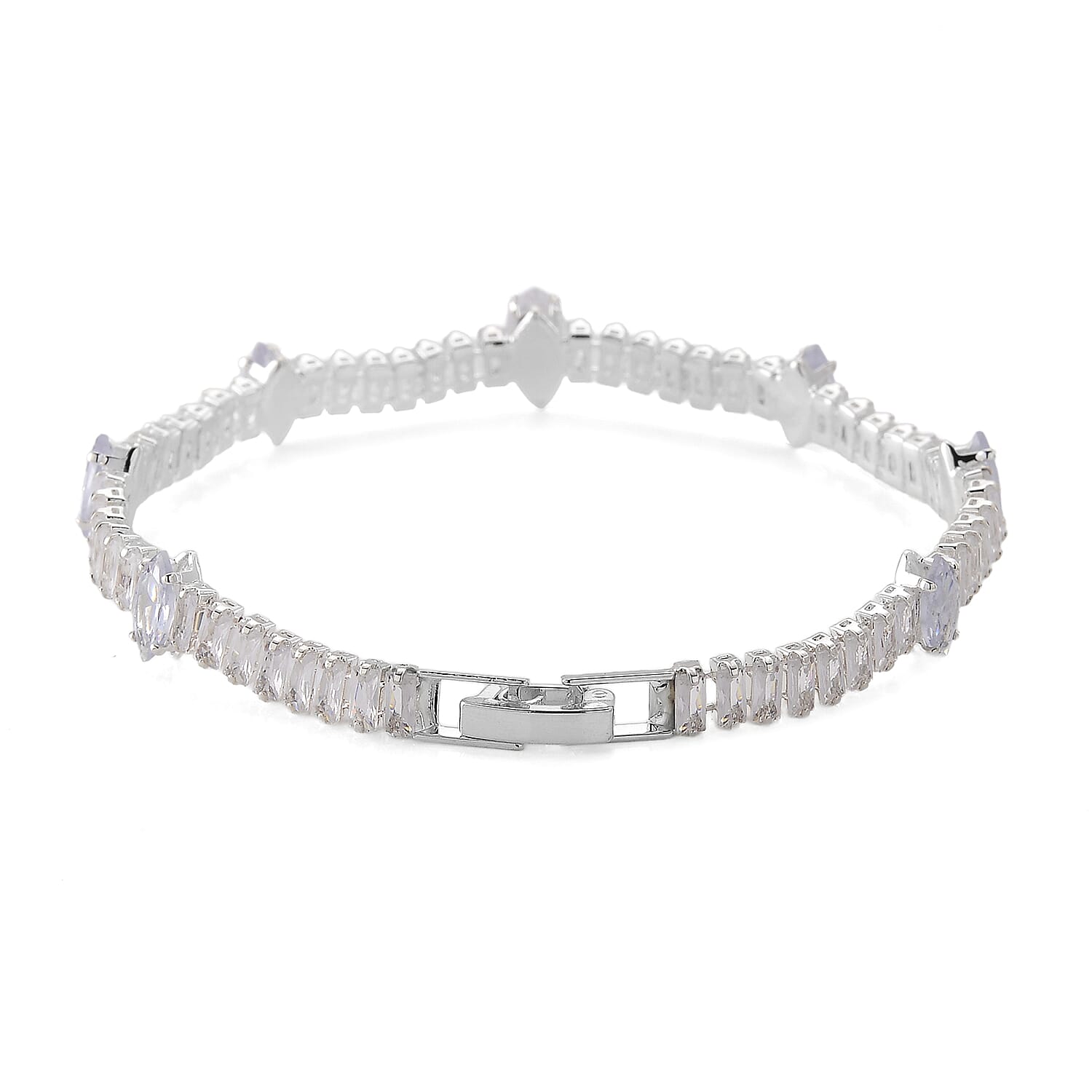 Simulated Diamond Bracelet in Silvertone (7.25 In)