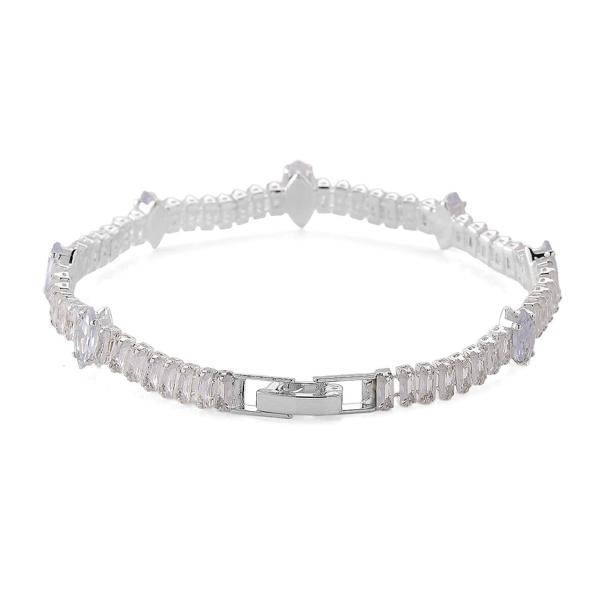 Simulated Diamond Bracelet in Silvertone (7.25 In) image number 3