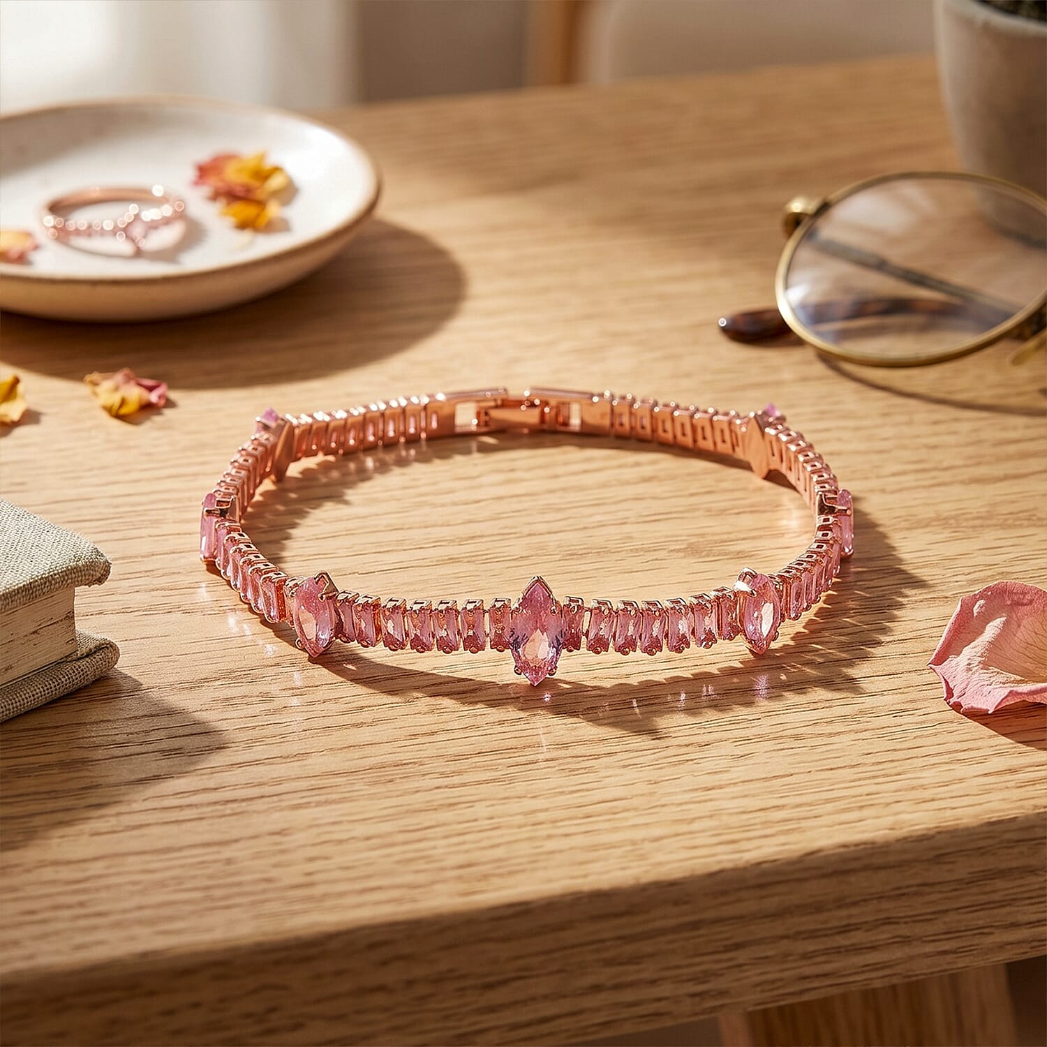 Simulated Pink Diamond Bracelet in Rosetone (7.25 In)