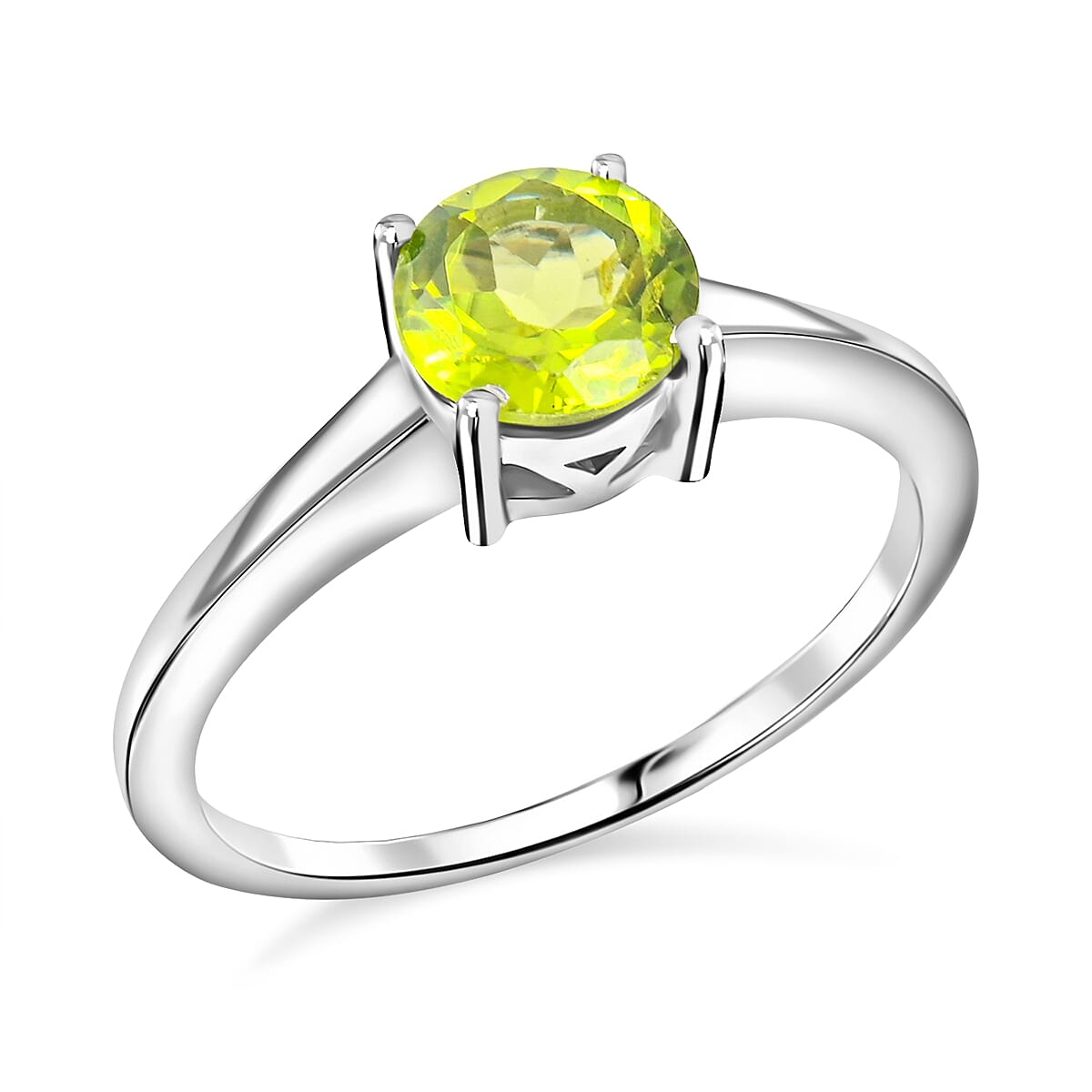 Hebei Peridot 0.85 ctw Solitaire Ring in Sterling Silver (Size 7.0)