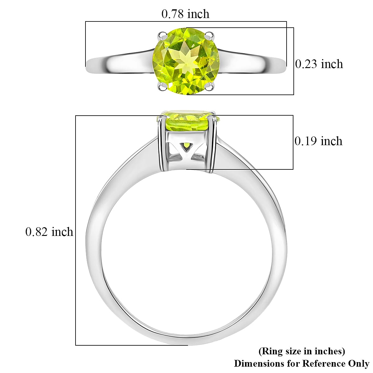 Hebei Peridot 0.85 ctw Solitaire Ring in Sterling Silver (Size 7.0)