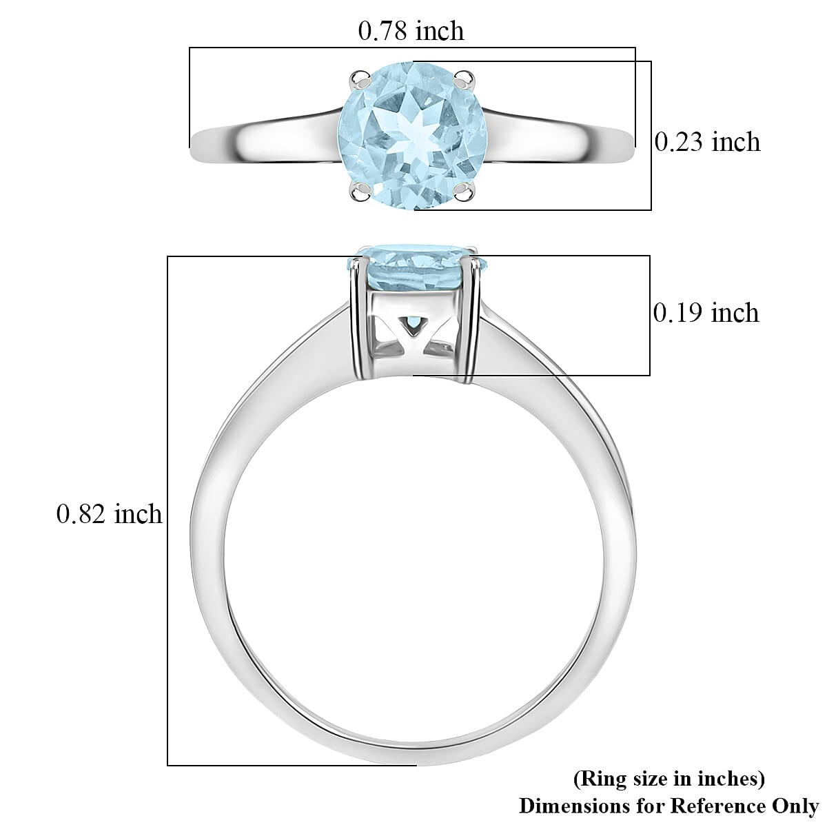 Blue Topaz 0.85 ctw Solitaire Ring in Sterling Silver (Size 8.0)