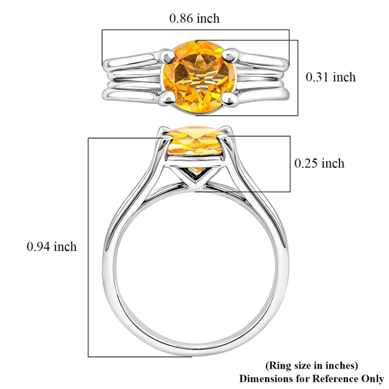 Brazilian Citrine Solitaire Ring in Sterling Silver (Size 8.0) 1.25 ctw