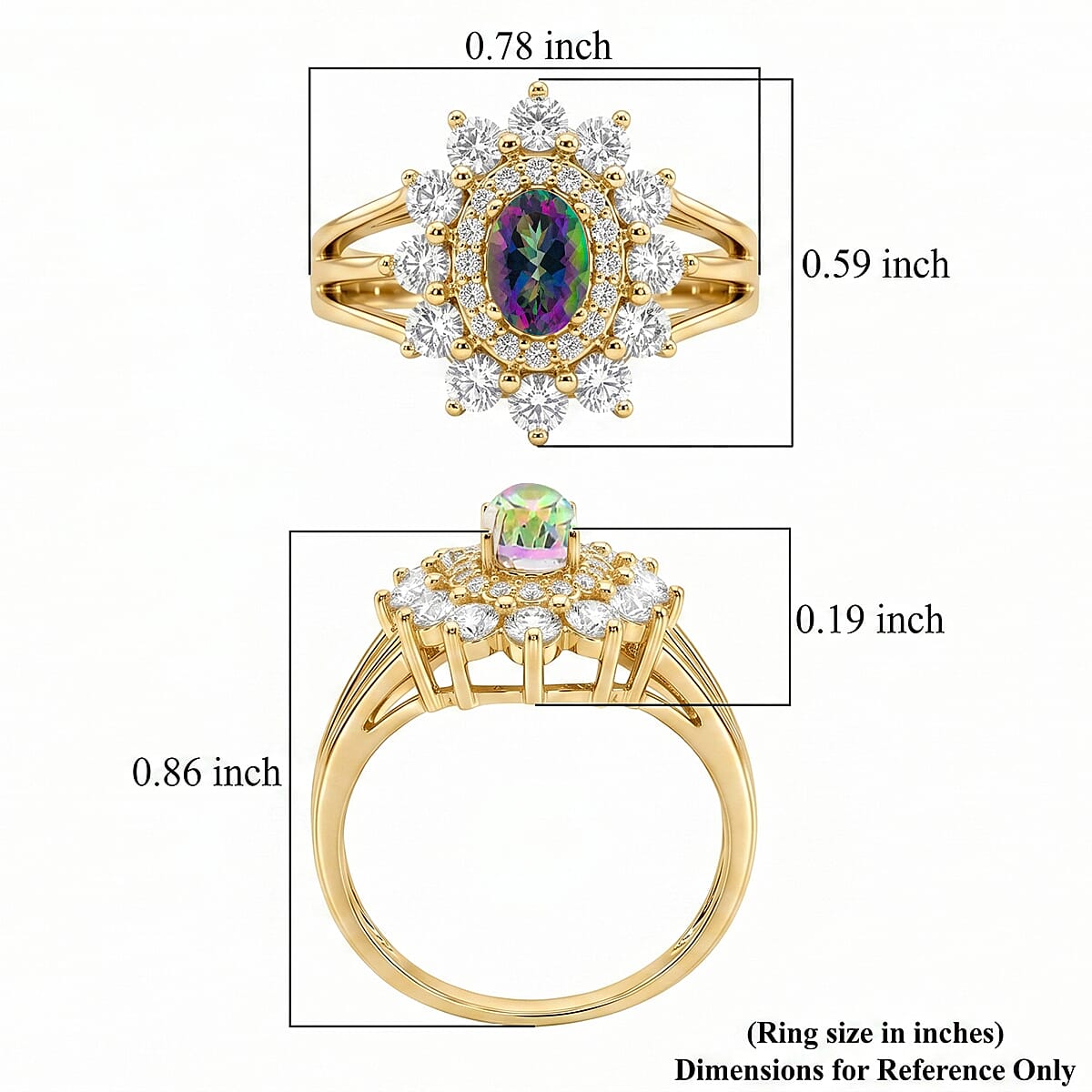 Mystic Topaz and Simulated Diamond 2.50 ctw Ring in 14K YG Over Sterling Silver (Size 8.0)