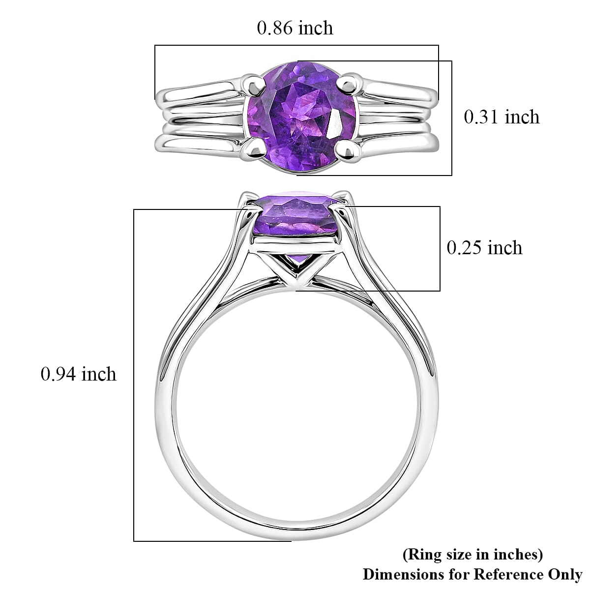 African Amethyst 1.25 ctw Solitaire Ring in Sterling Silver (Size 8.0)