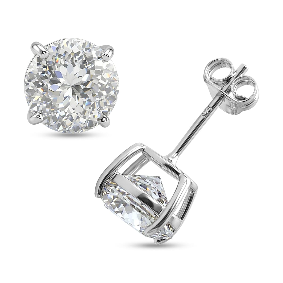 D'Joy 161 Facets Portuguese Cut Moissanite 4.60 ctw Stud Earrings in Rhodium Over Sterling Silver