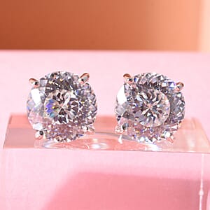 D'Joy 161 Facets Portuguese Cut Moissanite 4.60 ctw Stud Earrings in Rhodium Over Sterling Silver