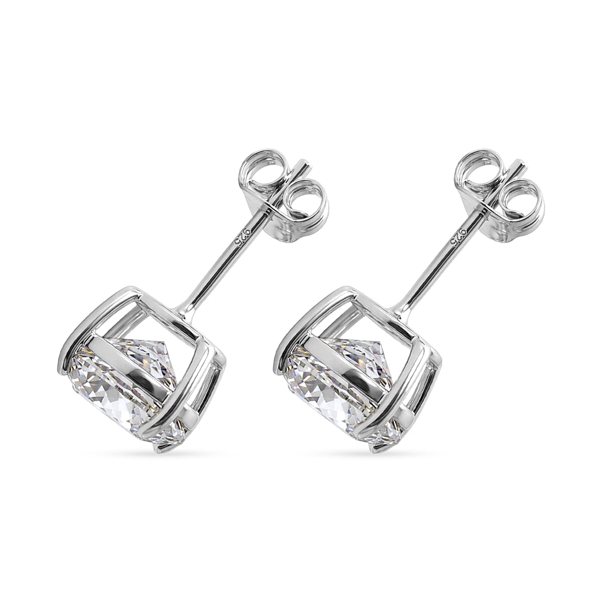 D'Joy 161 Facets Portuguese Cut Moissanite 4.60 ctw Stud Earrings in Rhodium Over Sterling Silver image number 3