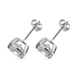 D'Joy 161 Facets Portuguese Cut Moissanite 4.60 ctw Stud Earrings in Rhodium Over Sterling Silver